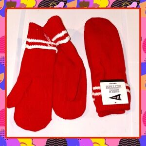 Varsity Red Mittens with White Stripes